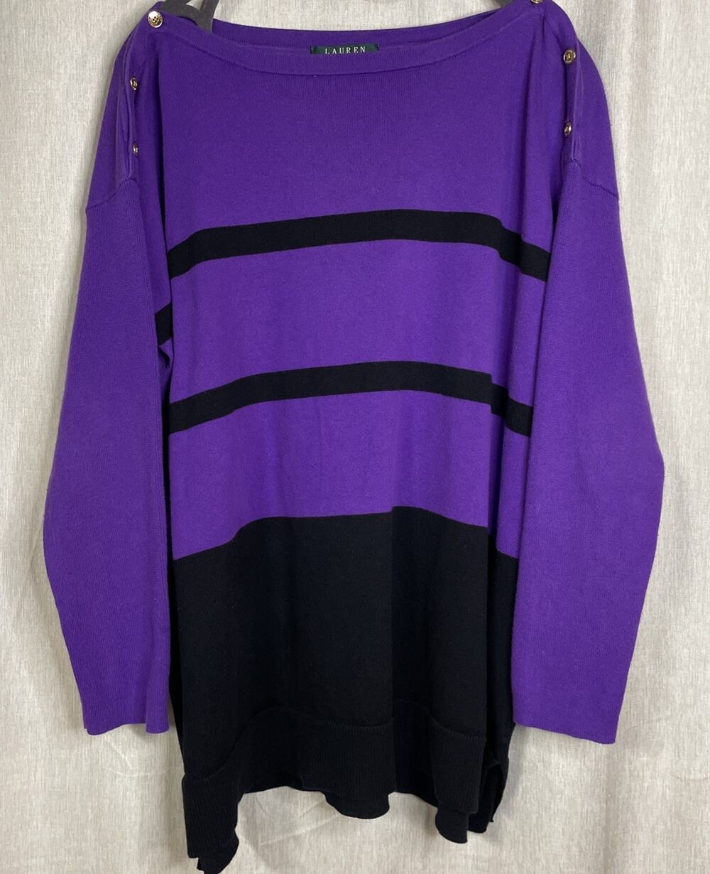 Lauren Ralph Lauren Women’s Preppy Gold Button Shoulder Knit Sweater Sz 1X -FLAW